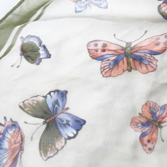 Vintage Silk Butterfly Print Scarf Bandana Headband Cottagecore Romantic Dainty - Picture 6 of 8